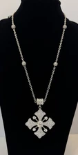 ESPO 925 Sterling Silver CZ Diamonique Necklace Cross Pendant Magnetic Closure