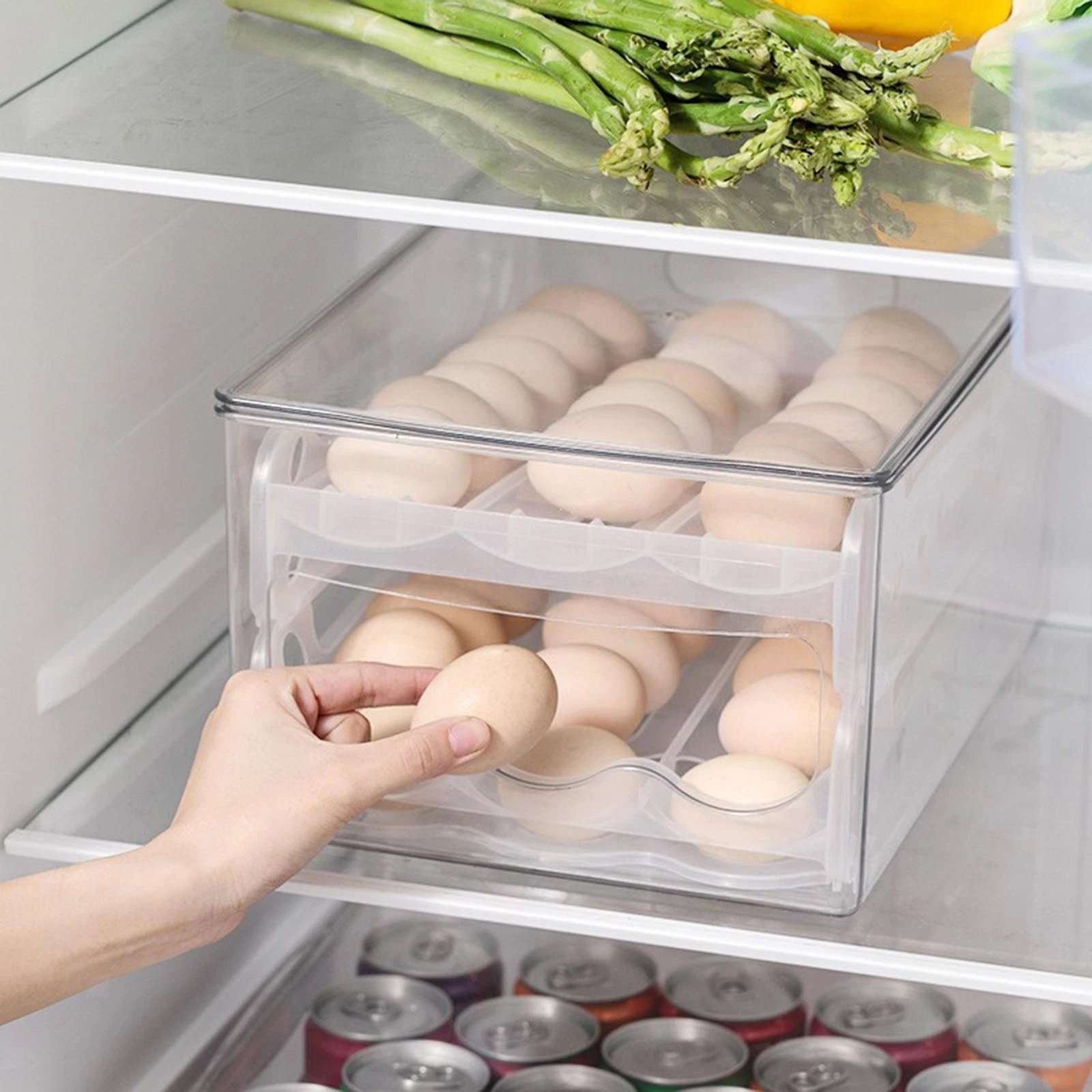 Egg Tray for Fridge Fridge Egg Dispenser Storage Box Automatic Egg Roller Egg