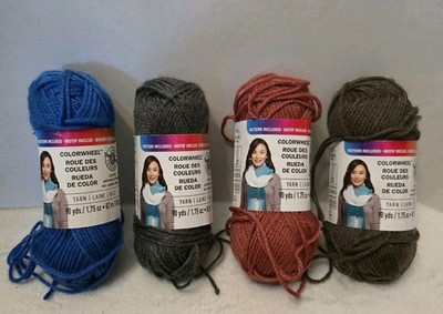 Colorwheel Yarn  Lot of 4 Skeins 1.75 oz each Vibrant Blue, Gray, Red, & Brown