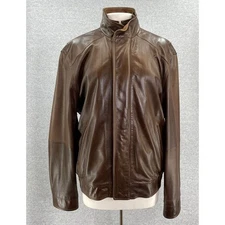 Cremieux Lambskin Jacket Mens Large Brown Bomber Flight Zip Bib Double Collar