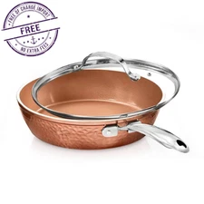 Gotham Steel Hammered 12'' Nonstick Frying Pan/Skillet with Lid Copper Free Ship