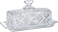 Crystal Covered Butter Dish,8Inch Classic Glass 2-Piece Design Butter Keeper wit