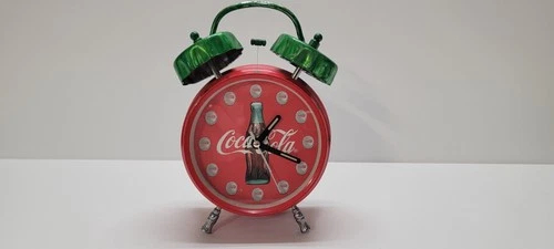 Vintage 1996 Coca-Cola Twin Bell Alarm Clock Bottle Cap Bells Bottle Legs Red