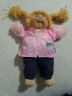 Vintage Cabbage Patch Kids Doll Blonde Braided Hair Blue Eyes Pink Jacket Jeans