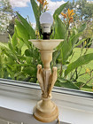 ANTIQUE SOAPSTONE LAMP W/TWO TROPICAL BIRDS -MADE IN ITALY -SIGNED — photo 1