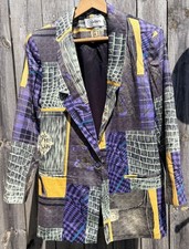 Vtg 80s Women's Oversized Blazer Jacket Mixed Print Geometric Shoulder Pads