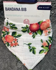 BEBE AU LAIT Bandana Bib Classic Muslim Flower  And Fruit Design NEW