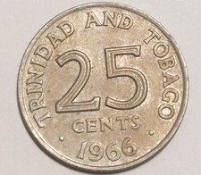 Coin Trinidad + Tobago: 25 cents 1966