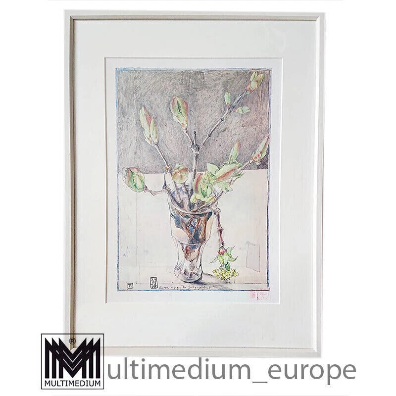 Horst Janssen (1929-1995) Farboffset Stillleben Ahorn Gegen die Zeit gezeichnet - Bild 2 von 4