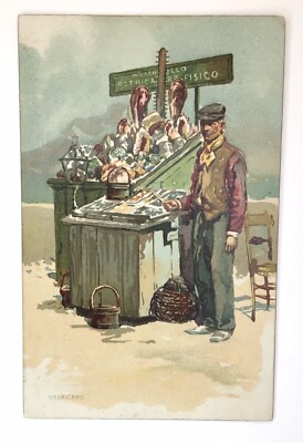 Postcard Ragozino PC Man Selling Oysters on Street Artist Card Ostricaro