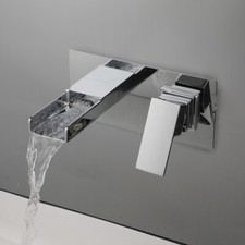 Bathroom Sink Faucet Waterfall Chrome Single Handle Embedde Mixer Wall Mount Tap