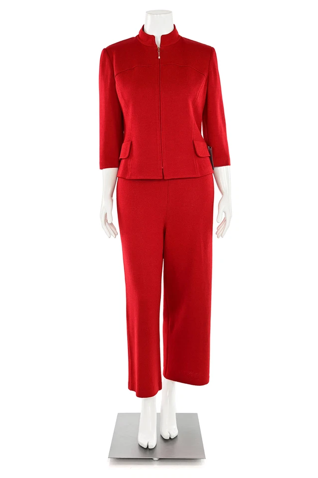 Traje chaqueta y pantalón St. John Collection 2 piezas en rojo carmesí talla 16/12 Foto 2 de 4