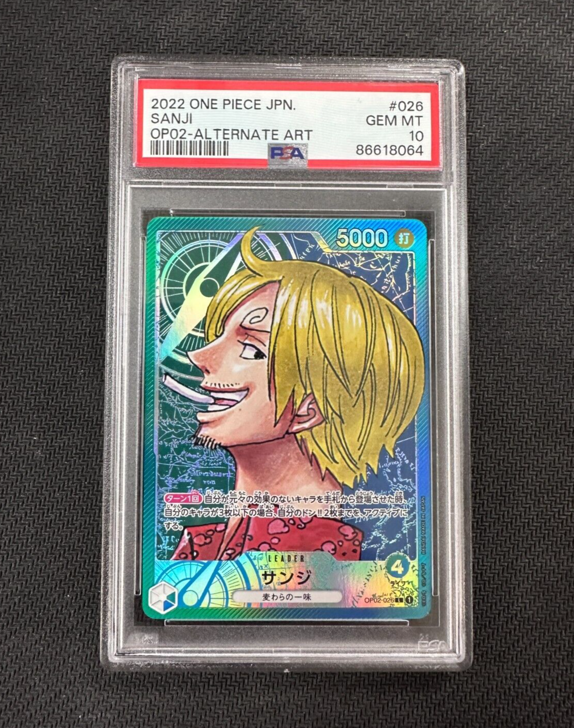 PSA 10 GEM MINT SANJI OP02-026 ALT ART L ONE PIECE PARAMOUNT WAR JAPANESE