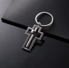 Christian Keychain Rotating Cross Heart Charms Stainless Steel Pendant Key Chain