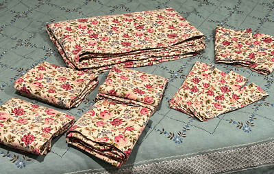 Handmade Floral Full Bedspread Coverlet, 4 Curtain Panels, 2 Valances & 4 Ties