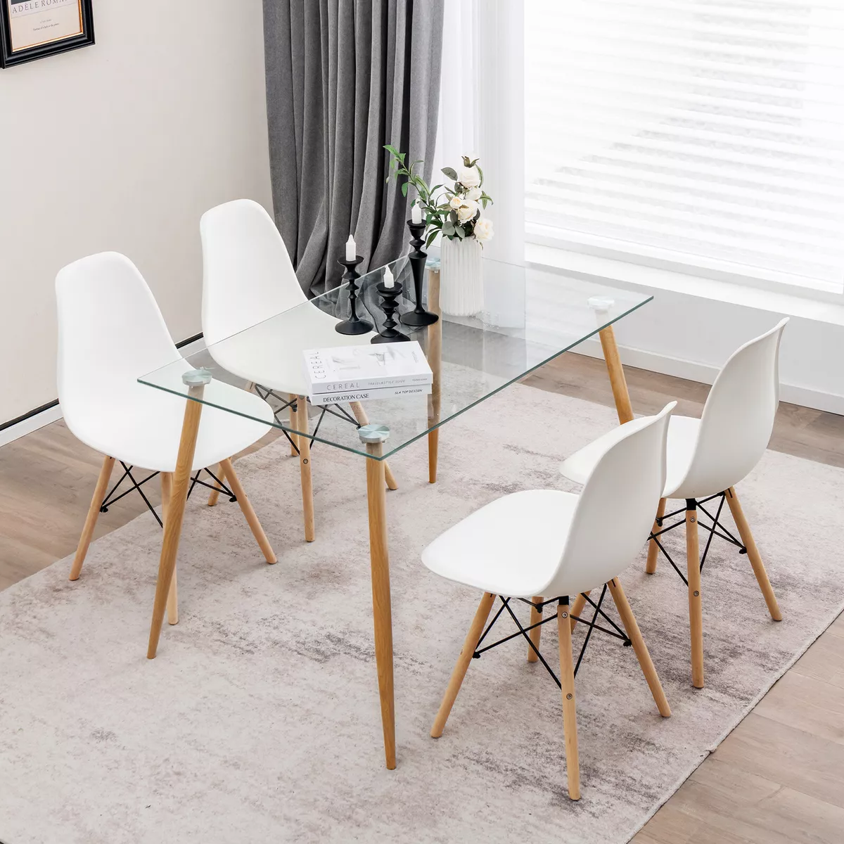 Rectangle glass dining table set for 4 online