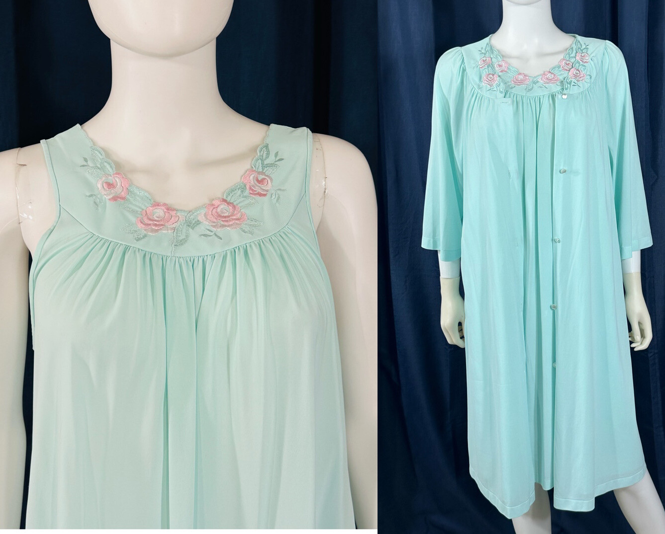 40” Bust Small Shadowline USA Long Nightgown Peignoir… Gem