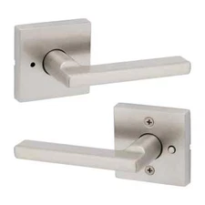 Kwikset Halifax Square Satin Nickel Privacy Bed/Bath Door Handle with Lock
