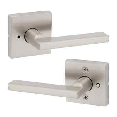 #ad Kwikset Halifax Square Satin Nickel Privacy Bed Bath Door Handle with Lock $23.74