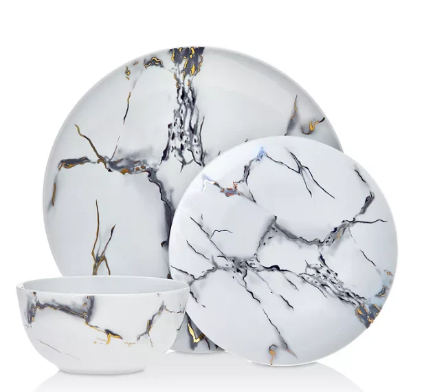 Godinger Rayo 16 piezas Juego de cuencos y platos de diseño de mármol blanco H1633 Foto 3 de 4