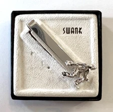 Vintage SWANK Bowler Tie Clip Silver Tone Marked Figurine with Bowling Ball