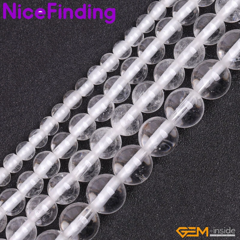 Cuentas sueltas redondas de piedra de cuarzo transparente blanco natural agujero grande para hacer joyas 15" Foto 2 de 4