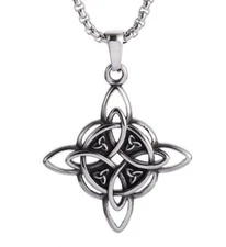 New  Silver Witch's Irish Protection Triquetra Trinity Knot Pendant Necklace