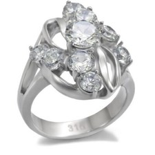 Cluster Solitaires Ring Silver 3 Carat Cubic Zirconia Stainless Steel Dress