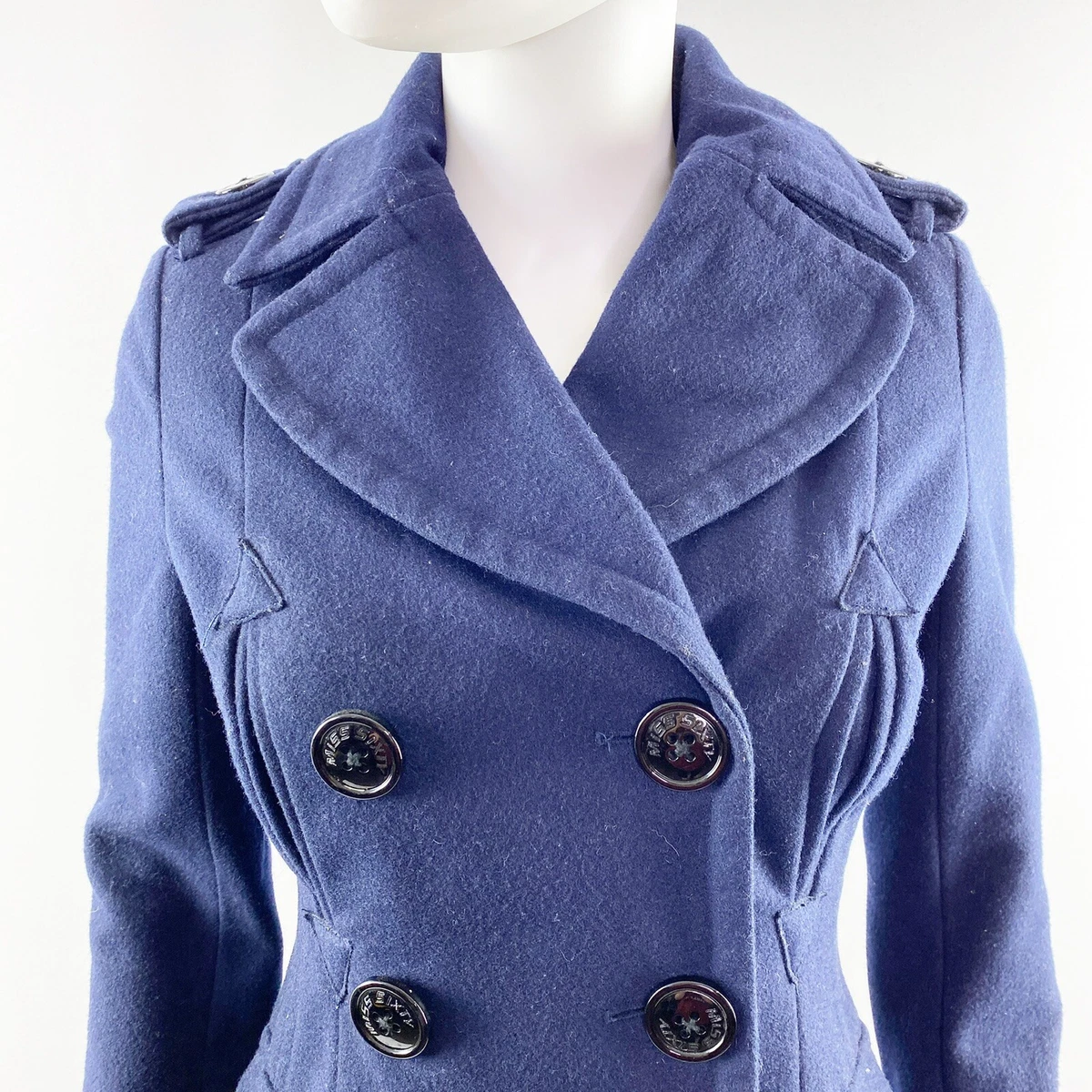 Miss Sixty M60 Navy Blue Double Breasted Wool Blend Coat Size XS 