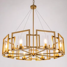 Gold Farmhouse Chandelier 36", 8-Light Wagon Wheel Chandeliers for Dining Room, 