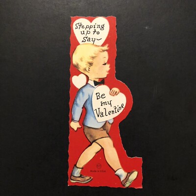Vtg Valentine Card Cute Boy Wearing Bow Tie  Stepping Up To Say By My Valentine 
