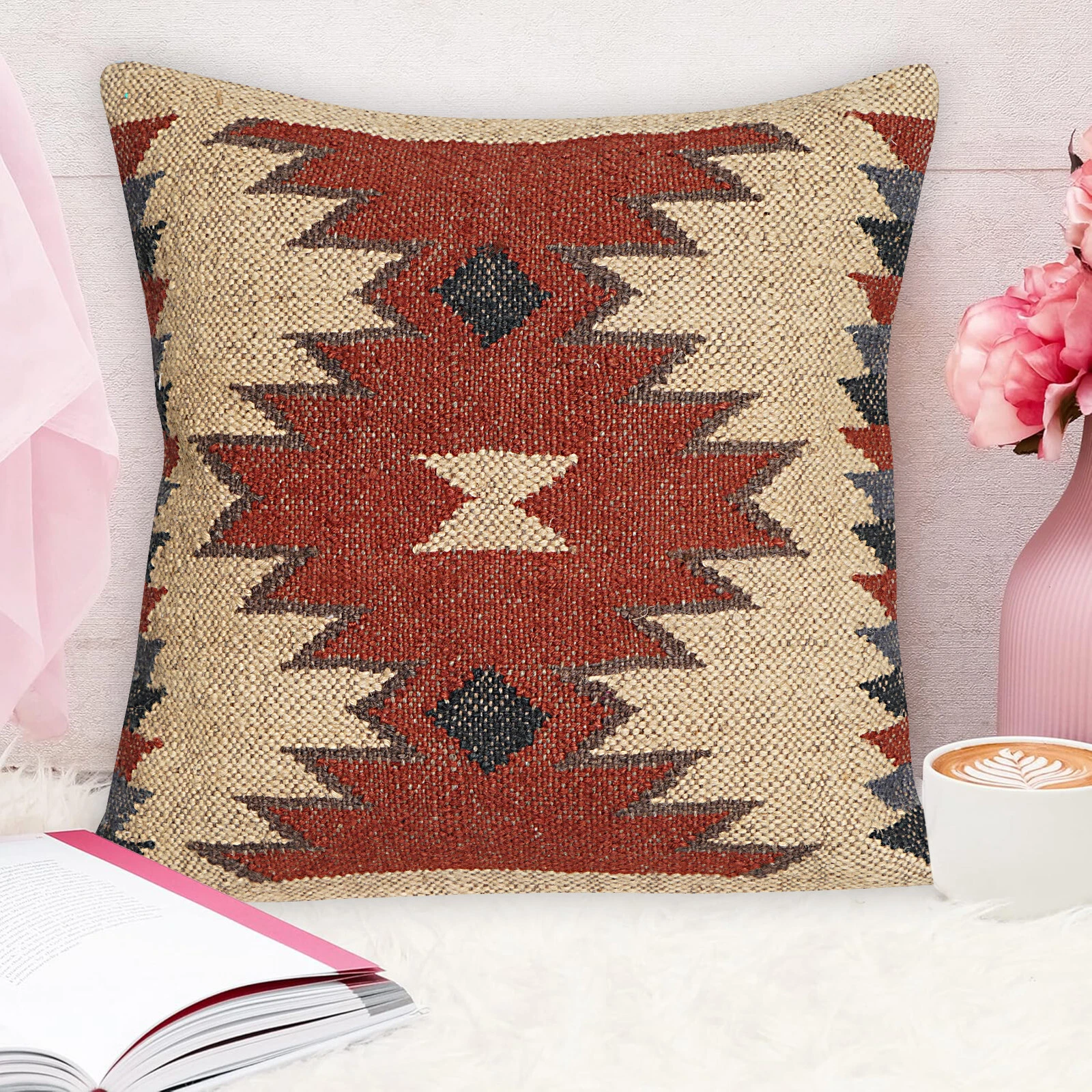 Handmade Rug Jute Kilim Pillow Case 18x18" Vintage Throw Cushion Cover Decor