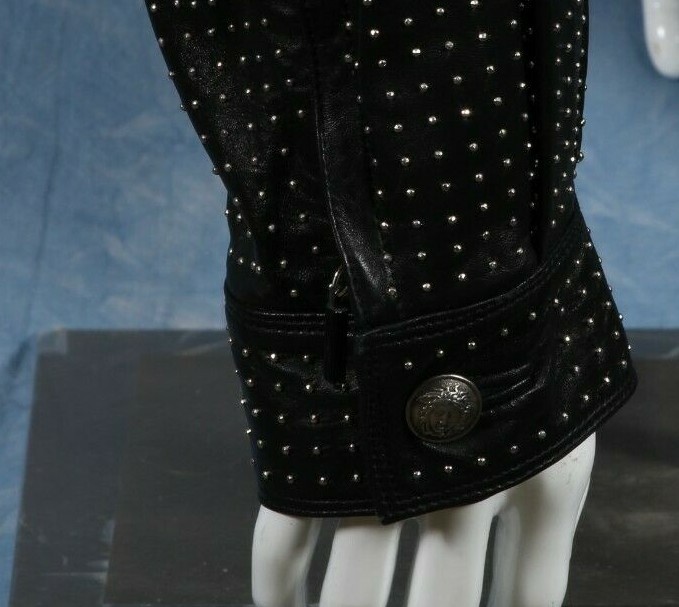GIANNI VERSACE Leather Jacket Black Studded with zip size IT 54