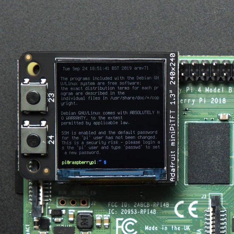 Adafruit 1.3" Mini PiTFT, 240x240 Pixel IPS Color TFT for All Raspberry Pi, 4484
