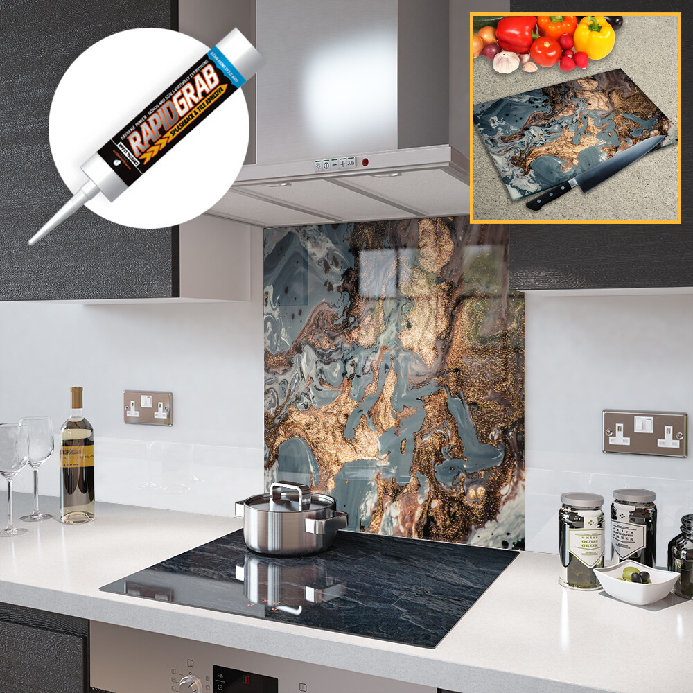 Pare-splash (Splashback) Acrylique 5mm Noir Avec Veines Dorées - Gamme Premier - Pour Cuisine/Salle De Bain