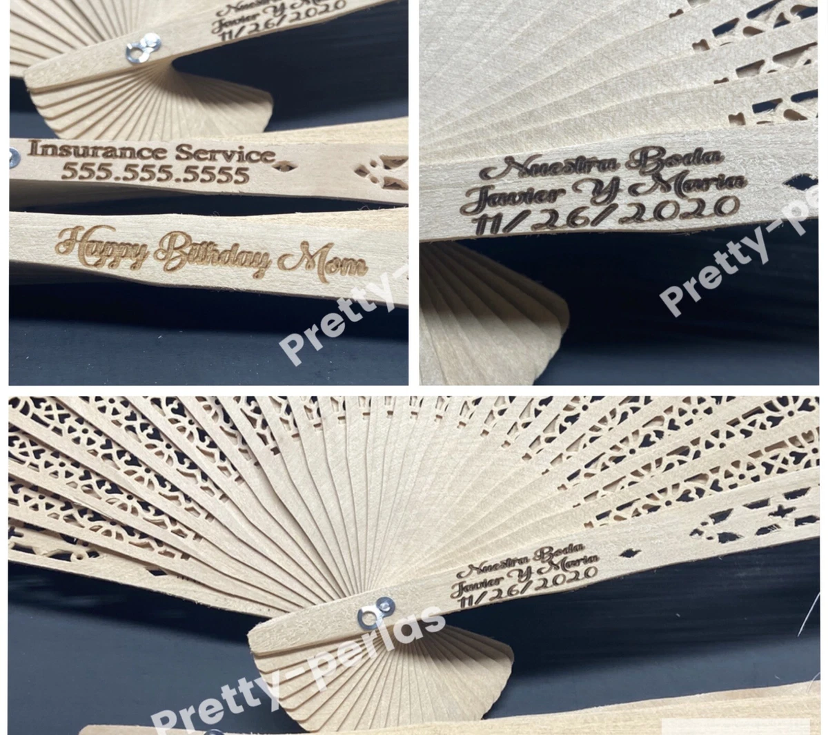 60 Personalized Sandalwood Fans Wedding Bridal Party Favors Laser Engraved  Gift