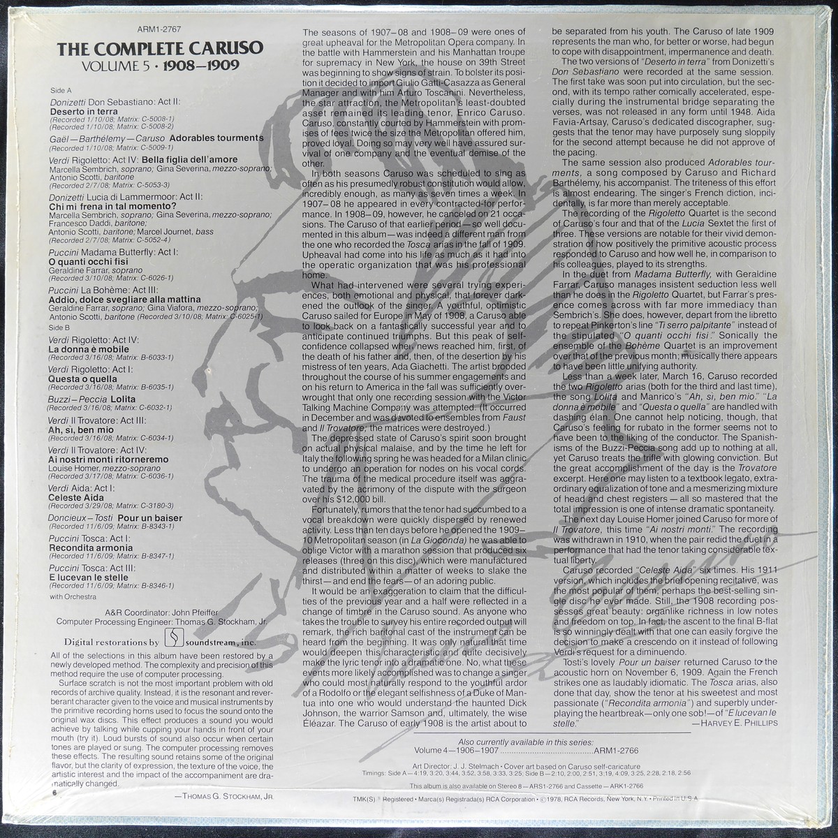 ENRICO CARUSO The Complete Volume 5 1908-1909 Sealed RCA RS