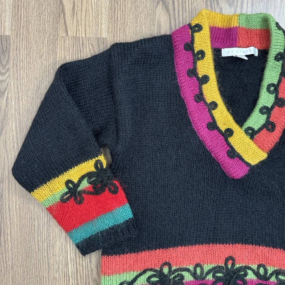 Винтажный ограниченный свитер женщин S Rainbow Mohair ретро 90-х искусства хиппи большого размера - Изображение 2 из 4