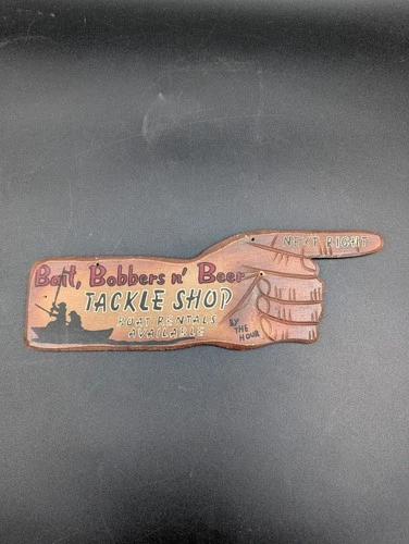Vintage Wooden BAIT BOBBERS N BEER TACKLE SHOP Pointing Hand Sign