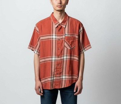 Volcom Mens Classic Fit Plaid Short Sleeve Button-Up Shirt Size M