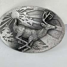 Vintage Ornate Belt Buckle 1982 Siskiyou Pewter Whitetail Deer Williams Oregon