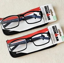 2 Pack Foster Grant Ironman Readers Reading Glasses Black w Blue Arms  +2.00 NWT