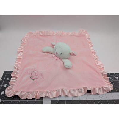 Little Me Lamb Lovey Security Blanket Pink Satin Ruffle Trim Thank Heaven Girls