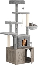 Litter Box Enclosure with Cat Tree 2-in-1 Cat Tower Hidden Washroom Furniture