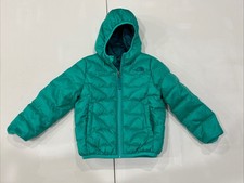North Face Puffer Jacket Reversible Hooded Green 550 Goose Down Girls Size XXS