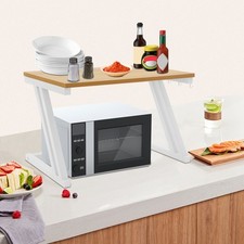 2 Tier Microwave Oven Shelf Kitchen Organizer Rack Metal Counter Stand w/ Hooks