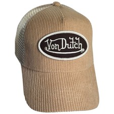 Von Dutch Hat Corduroy Trucker Mesh SnapBack Khaki/Brown Patch Cap NEW W/ TAGS 
