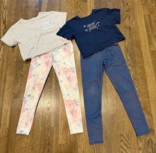 Athletic Girls Multicolor Graphic Print 4 Piece T-Shirts  Leggings Set M 7-8 