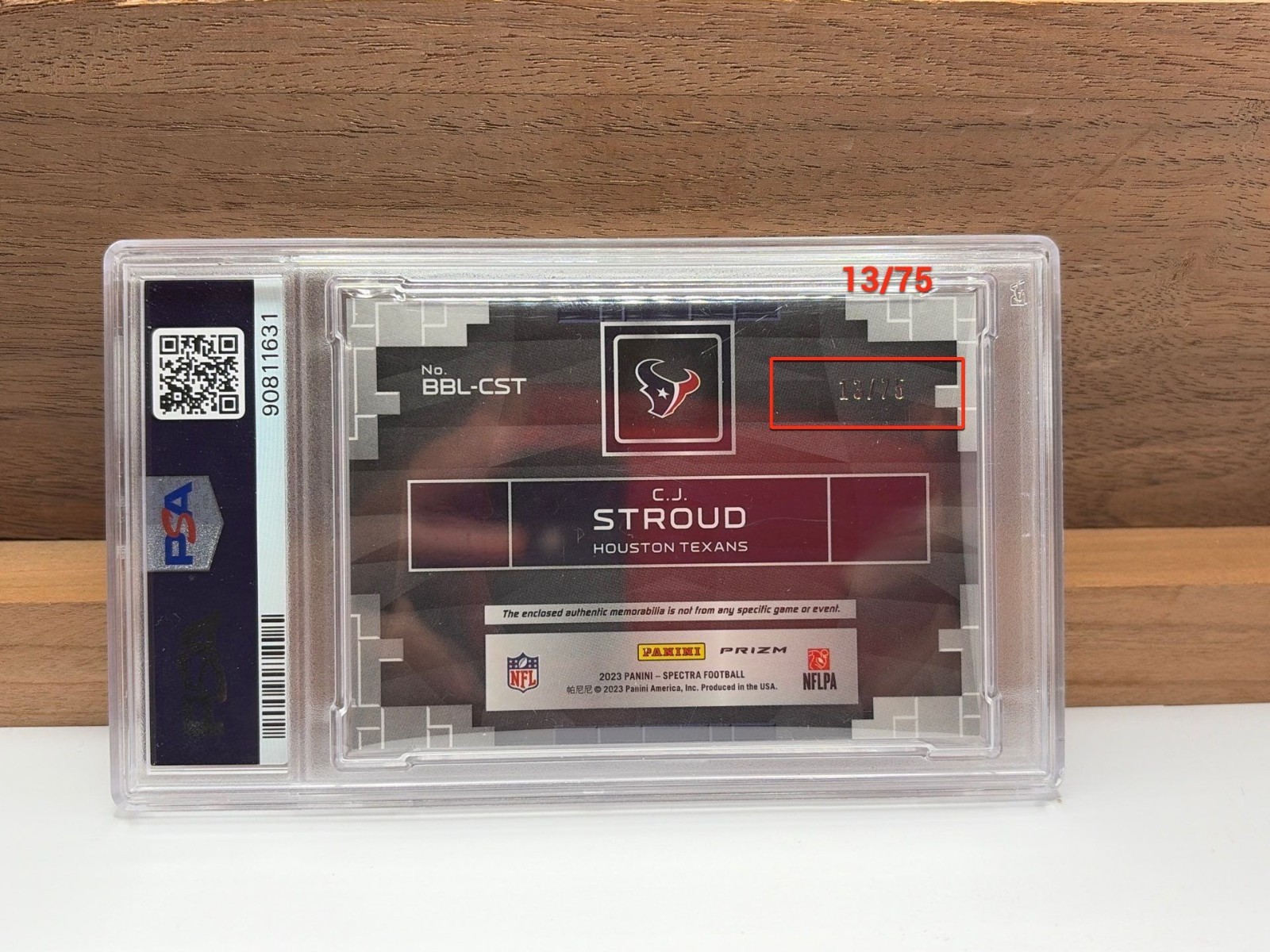 C.J. Stroud 2023 Spectra Building Blocks Hyper Relic RC 13/75 PSA 9 Texans view 2