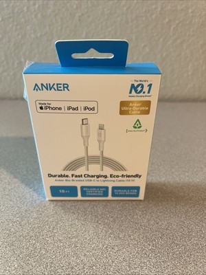 Anker 10' Bio-Braided Lightning to USB-C ECO Friendly Fast Charging Cable -White